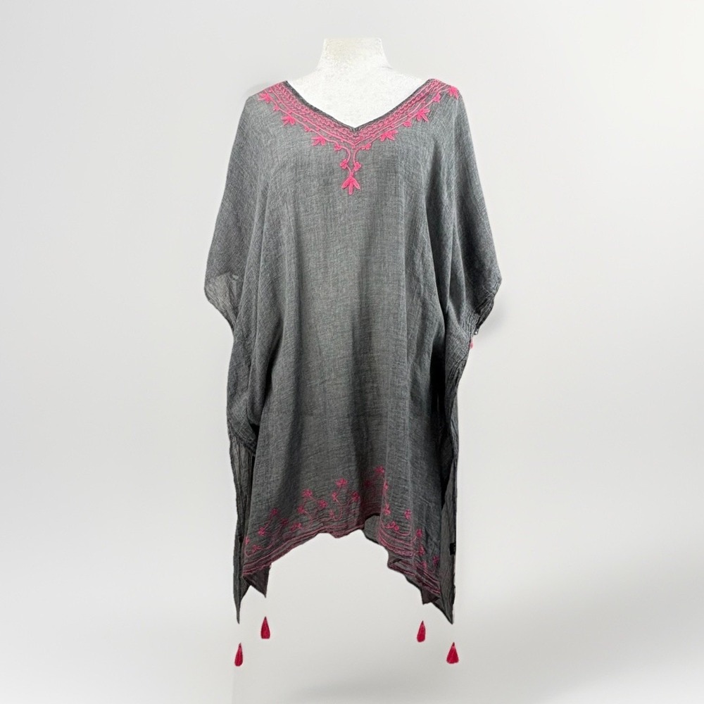 Boho Cotton Womens Poncho Cover Up Shawl Resortwear Swim Tassel Embroidered
